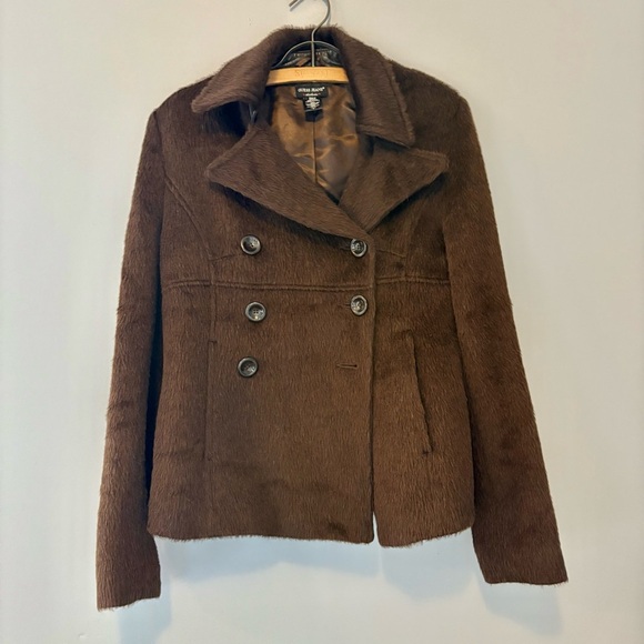 Guess Jeans Alpaca-Wool Blend Cropped Peacoat Jacket Brown (Size M) - Picture 1 of 6